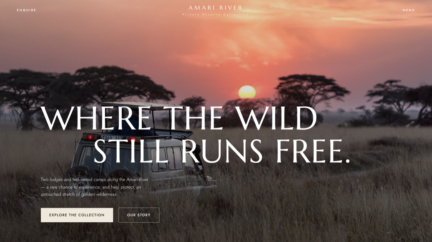Amari River — luxury safari lodge website concept
