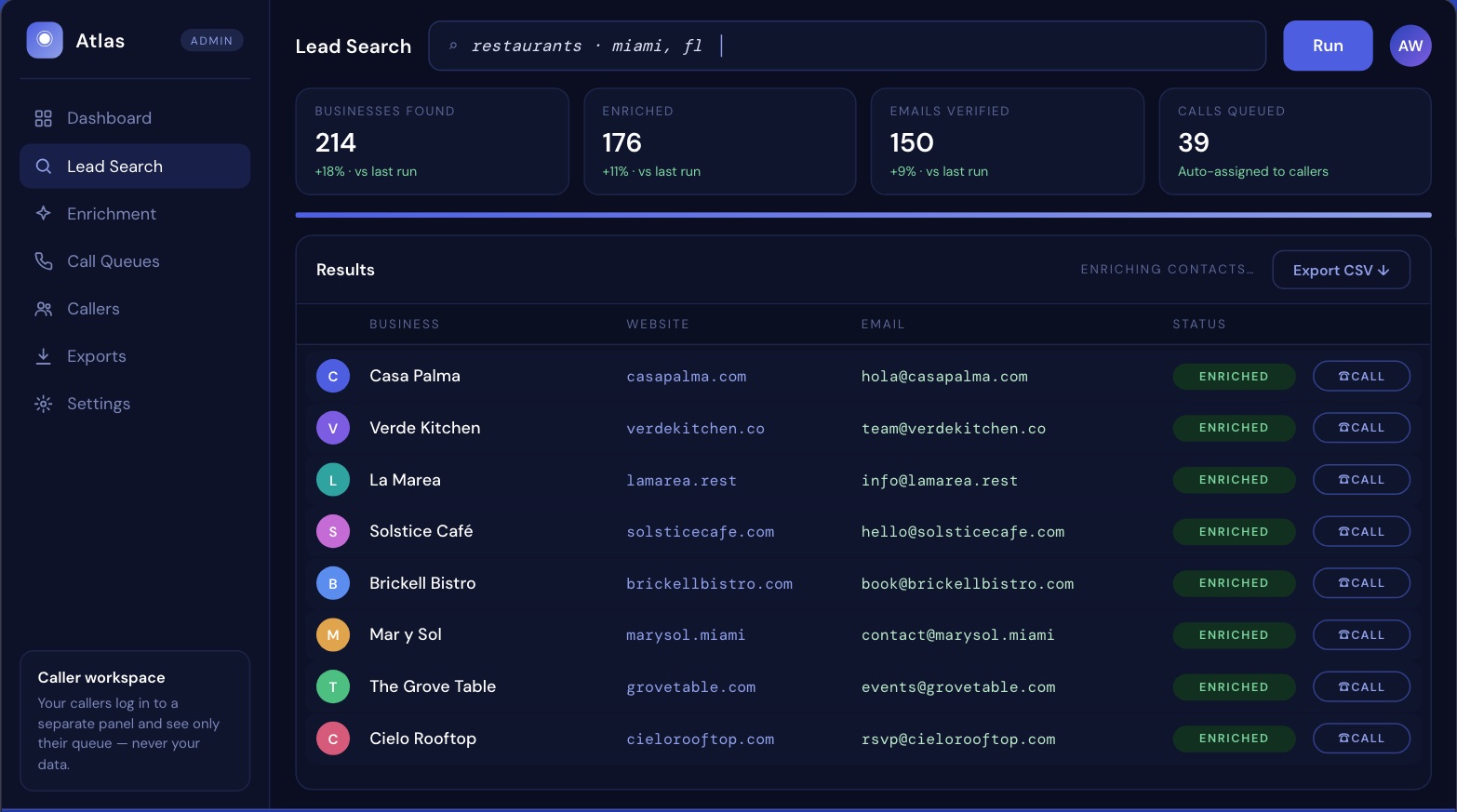 Atlas — lead engine with built-in calling