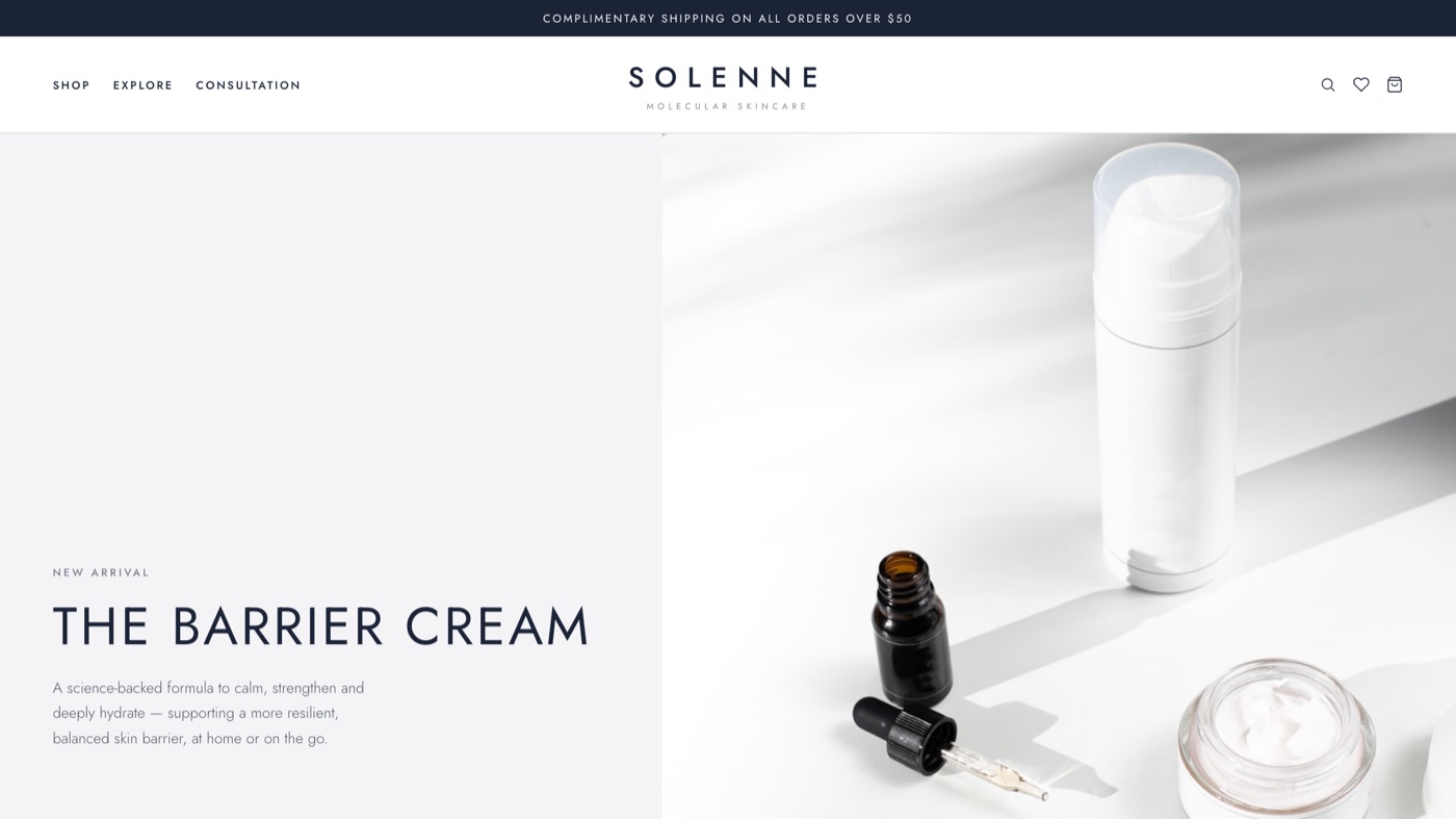 Solenne — skincare brand website concept